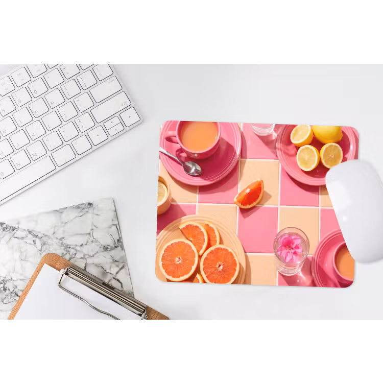 Eten - Citrusvruchten - Stillevens - Roze - Oranje muismat rubber klein -witbureau