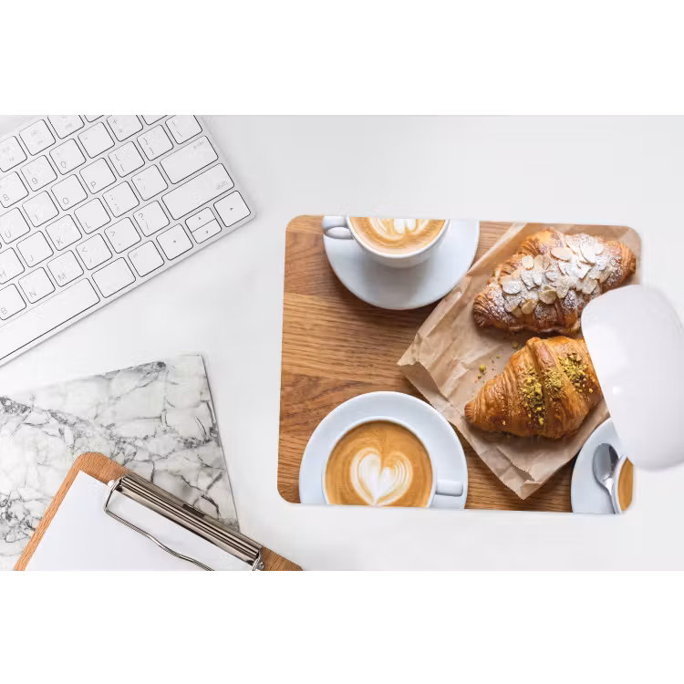 Eten - Croissant - Koffie - Ontbijt - Modern muismat rubber klein -witbureau