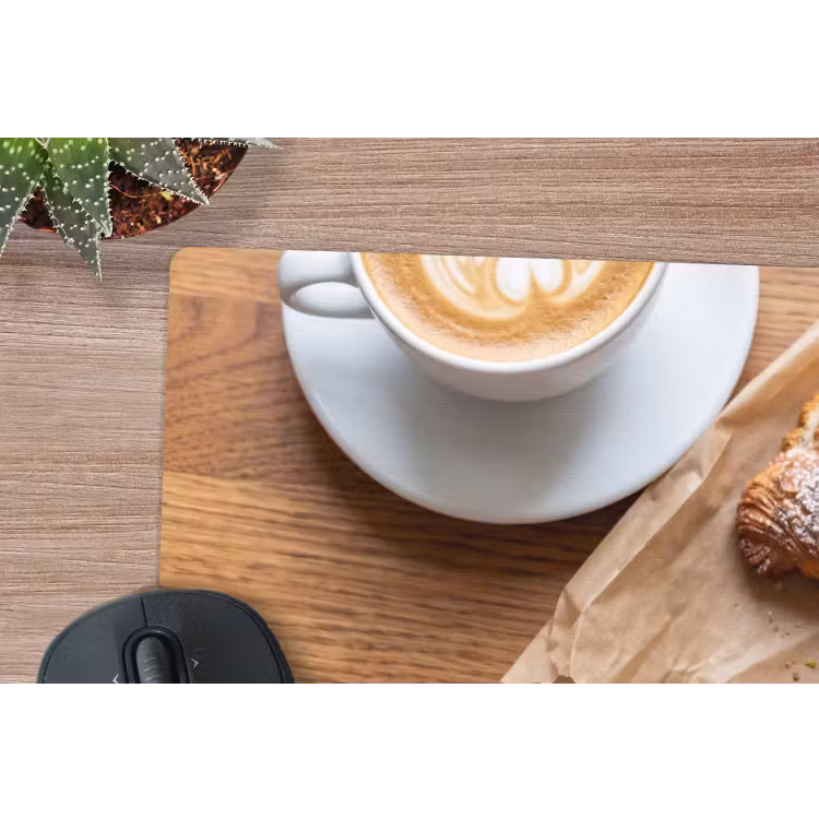 Eten - Croissant - Koffie - Ontbijt - Modern muismat rubber klein -closeup