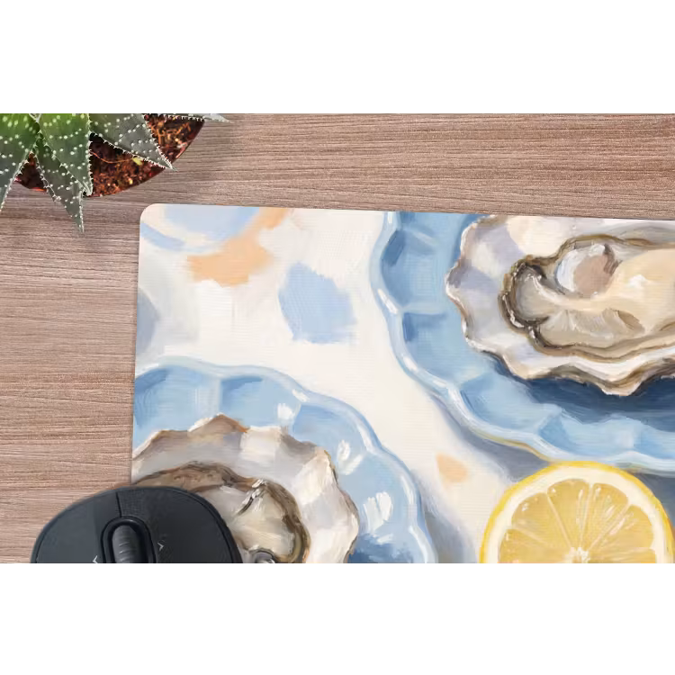 Eten - Oesters - Citroenen - Modern - Geel muismat rubber klein -closeup