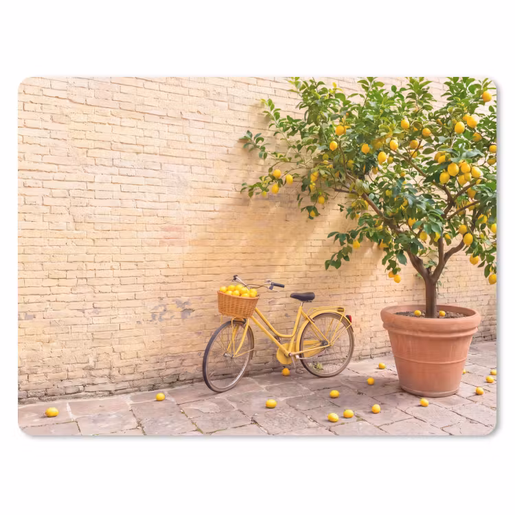 Fiets - Mand - Eten - Geel - Zomer muismat rubber klein -3d