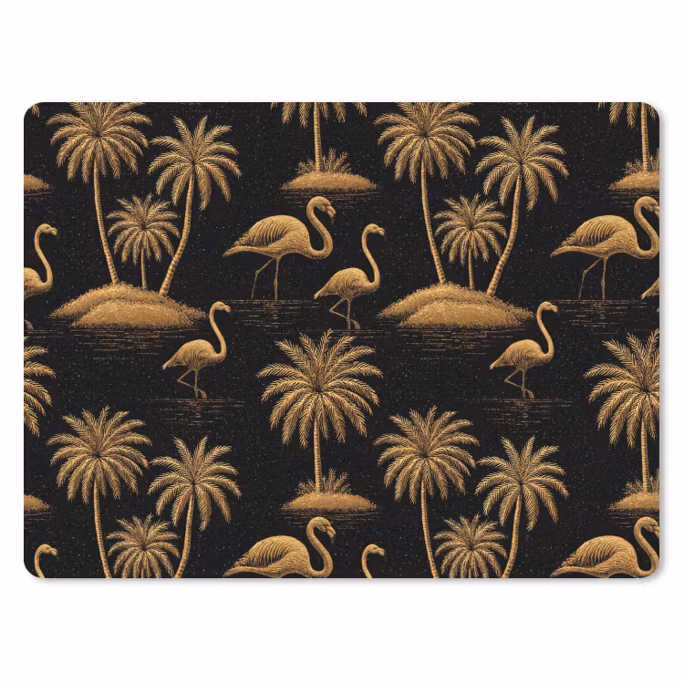 Flamingo - Palmbomen - Tropisch - Goud - Zwart muismat rubber klein 262 -3d
