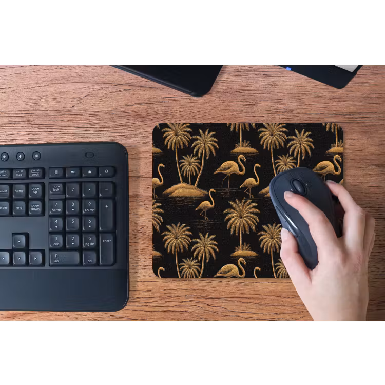 Flamingo - Palmbomen - Tropisch - Goud - Zwart muismat rubber klein 262 -toetsenbord