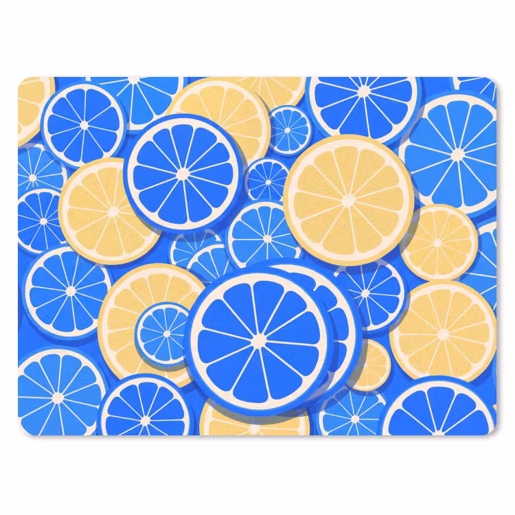 Fruit - Schijven - Patroon - Modern - Blauw - Geel muismat rubber klein -3d