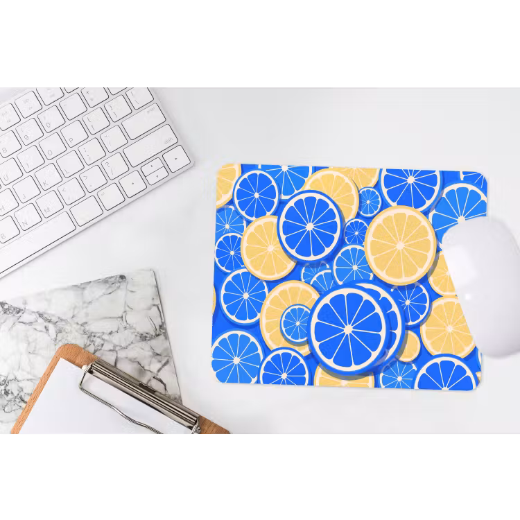 Fruit - Schijven - Patroon - Modern - Blauw - Geel muismat rubber klein -witbureau