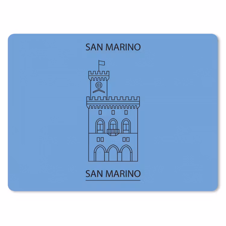 Gebouw - San Marino - Architectuur - Lijntekening - Blauw muismat rubber klein -3d