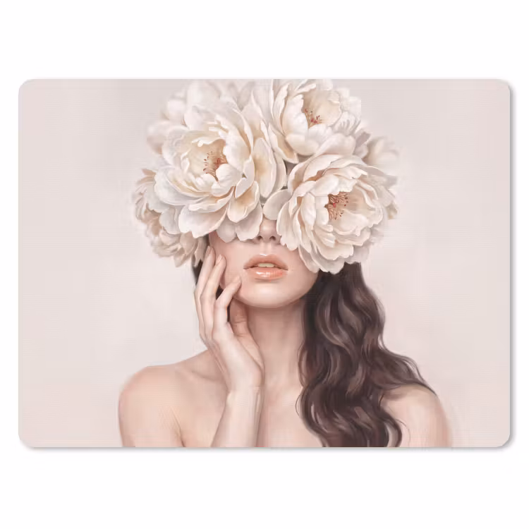 Gezicht - Pioenrozen - Crème muismat rubber klein -3d
