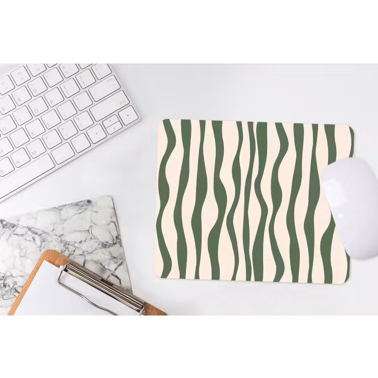 Golvende lijnen - Beige - Groen - Strepen - Abstract muismat rubber klein -witbureau