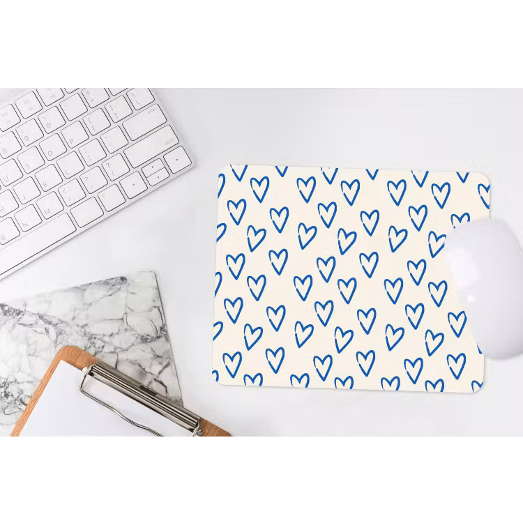 Hartjes patroon - Blauw - Beige - Liefde muismat rubber klein -witbureau