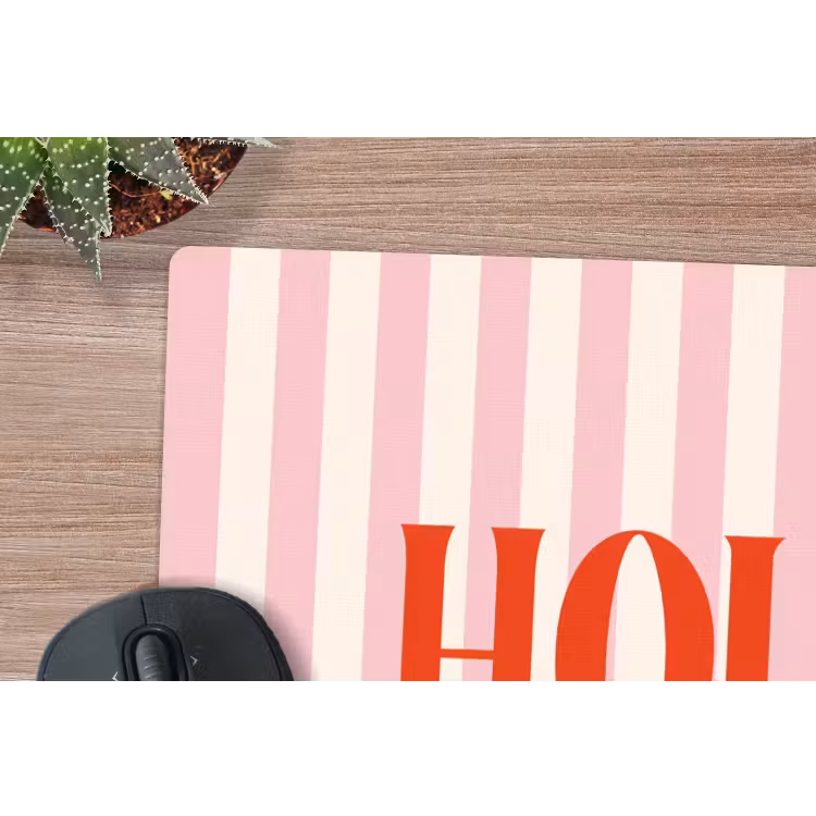 Hola - Quote - Strepen - Pastel - Roze - Rood - Wit muismat rubber klein -closeup