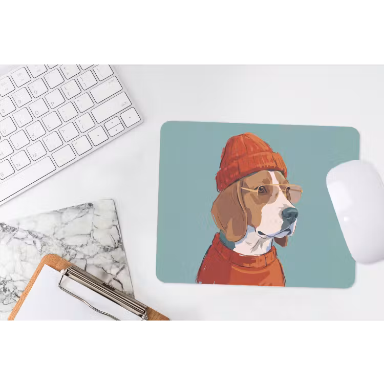 Hond - Beanie - Zonnebril - Dieren - Modern muismat rubber klein -witbureau