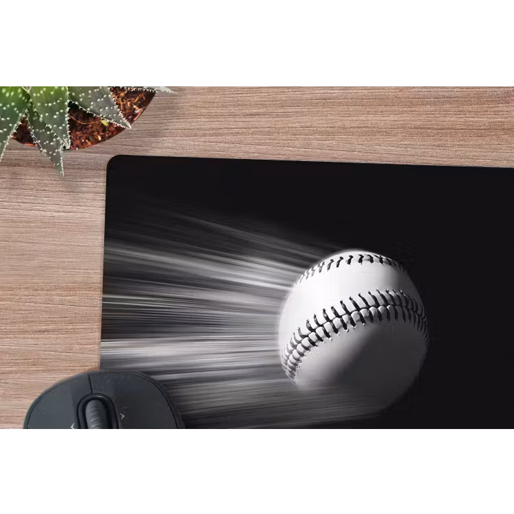 Honkbal - Wit - Vliegt muismat rubber klein -closeup