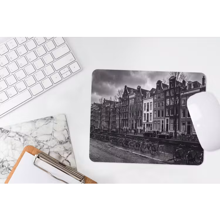 Huis - Gracht - Amsterdam - Architectuur - Zwart-wit muismat rubber klein -witbureau