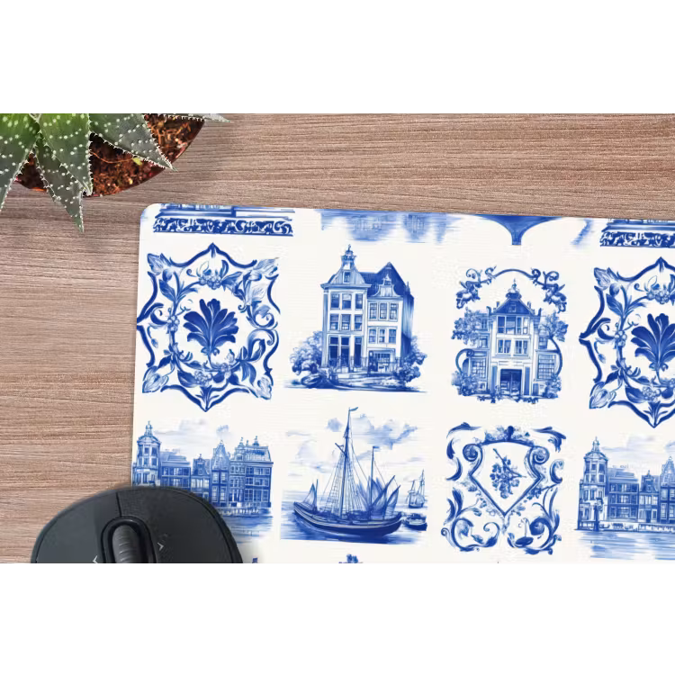 Huizen - Schepen - Blauw muismat rubber klein 262 -closeup