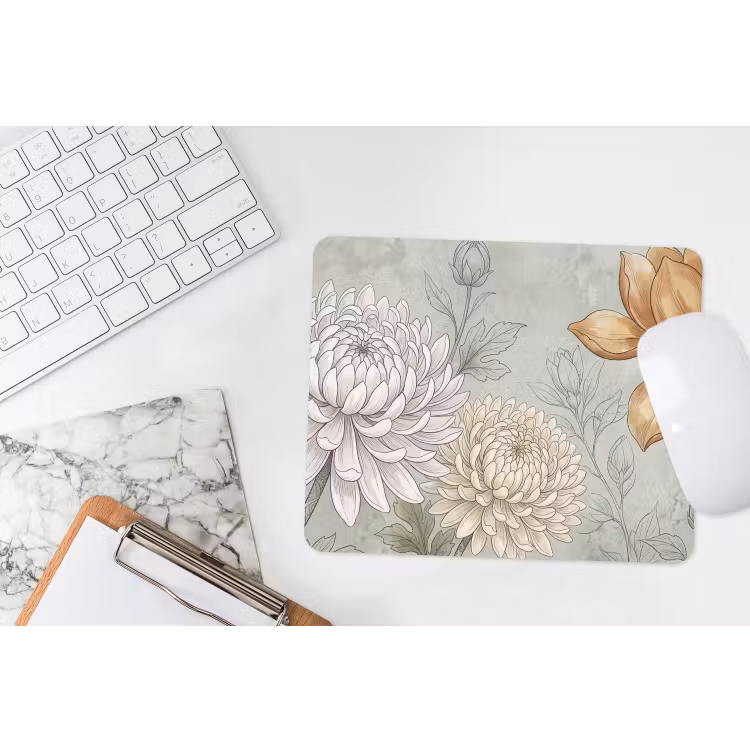 Illustratie - Bloemen - Groen muismat rubber klein -witbureau