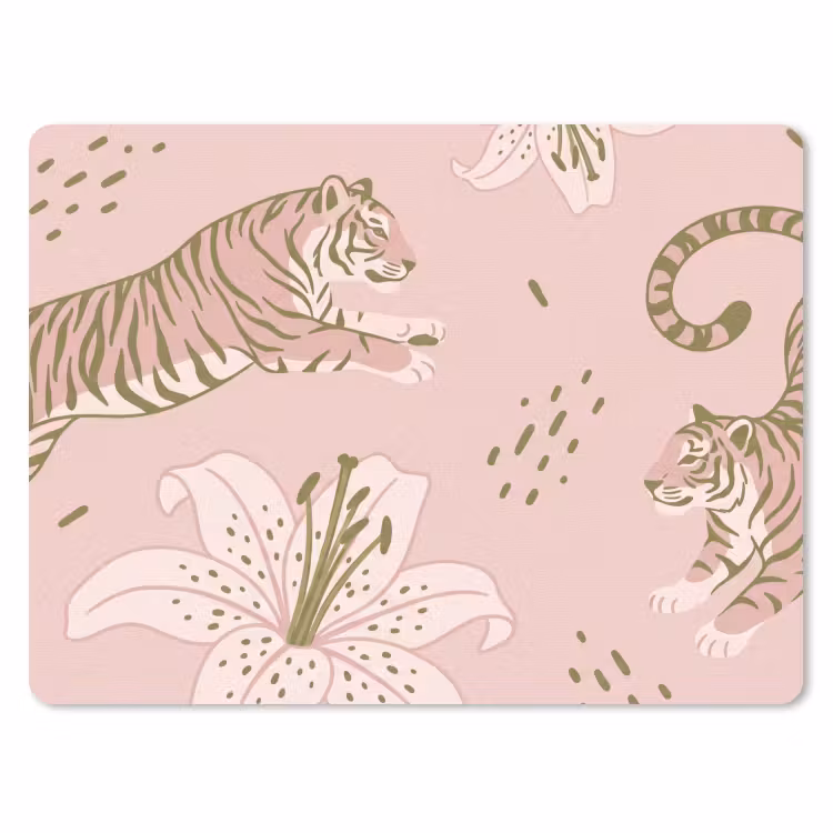 Kat - Springend - Bloemen - Abstract - Roze muismat rubber klein -3d