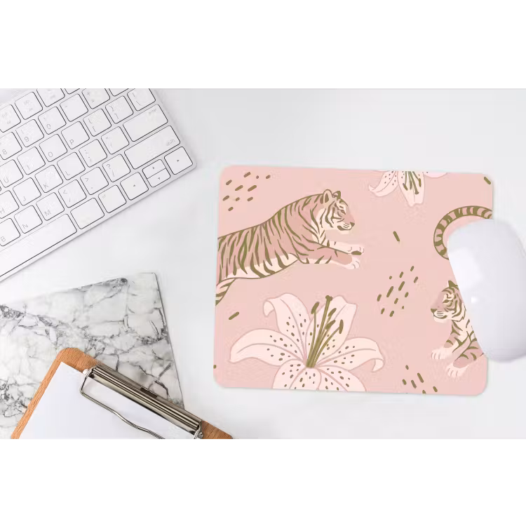 Kat - Springend - Bloemen - Abstract - Roze muismat rubber klein -witbureau