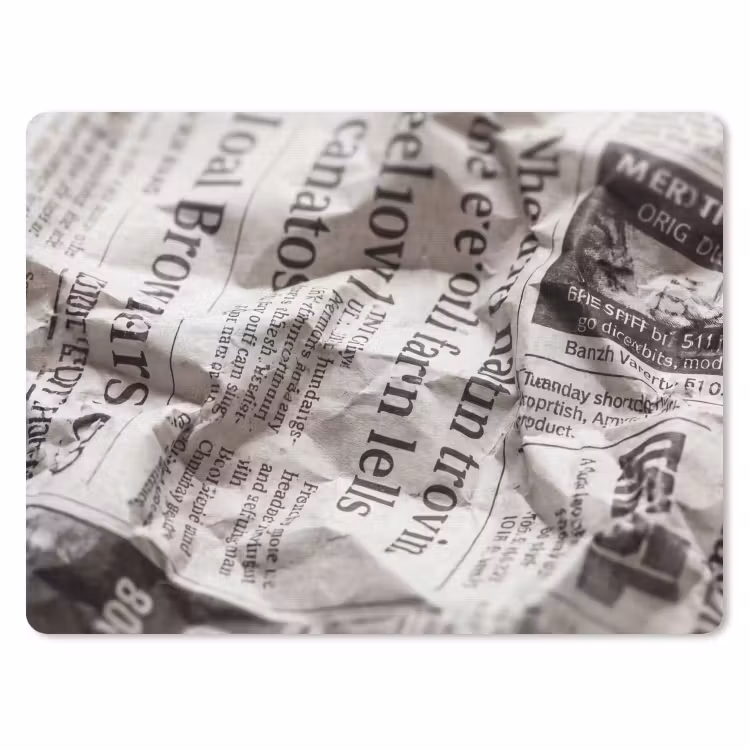Krant - Gekreukeld - Textuur - Vintage - Zwart-wit muismat rubber klein -3d