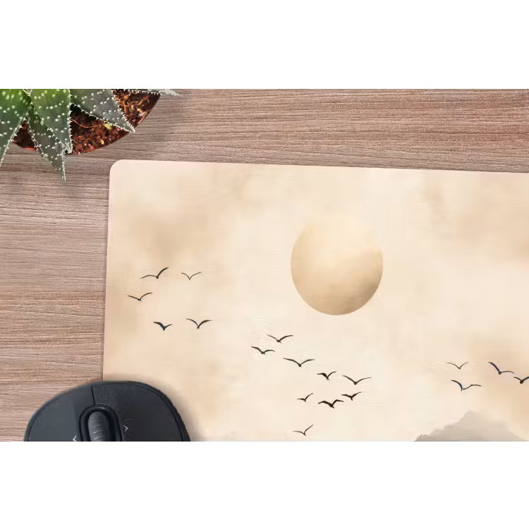 Landschap - Japandi - vogel muismat rubber klein -closeup