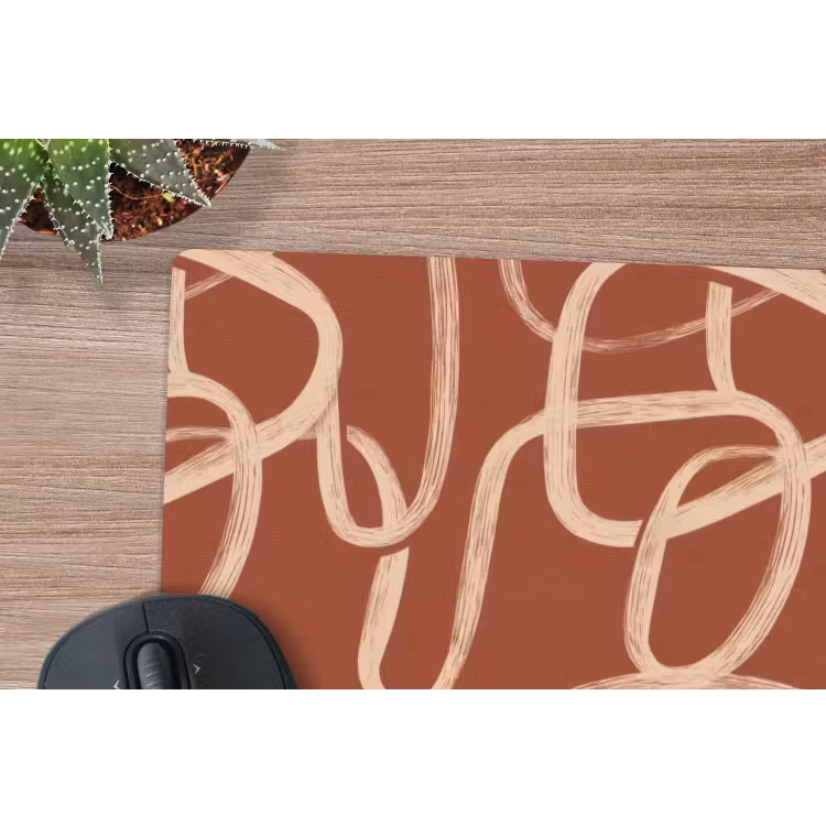 Lijnen - Abstract - Organisch - Terracotta - Crème muismat rubber klein 262 -closeup