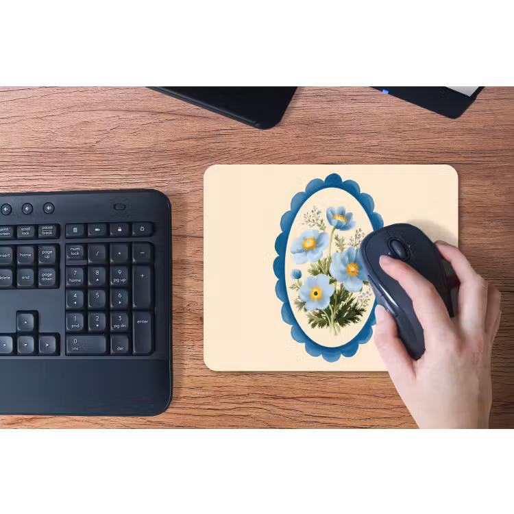 Lijst - Bloemen - Lichtblauw - Illustratie muismat rubber klein -toetsenbord