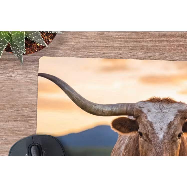 Longhorn - Landschap - Zonsondergang muismat rubber klein -closeup