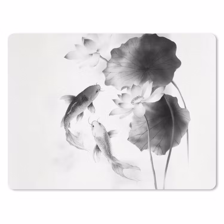 Lotusbloemen - Vissen - Bladeren - Zwart muismat rubber klein -3d
