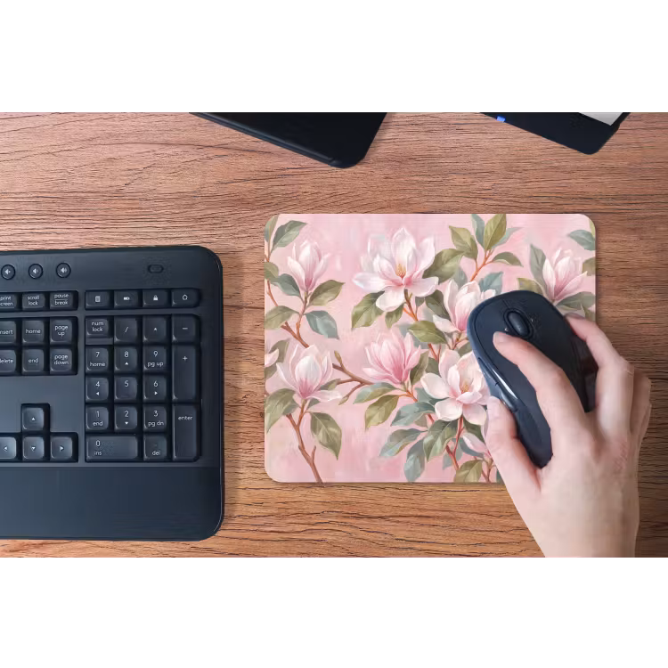 Magnolia's - Patroon - Roze muismat rubber klein -toetsenbord