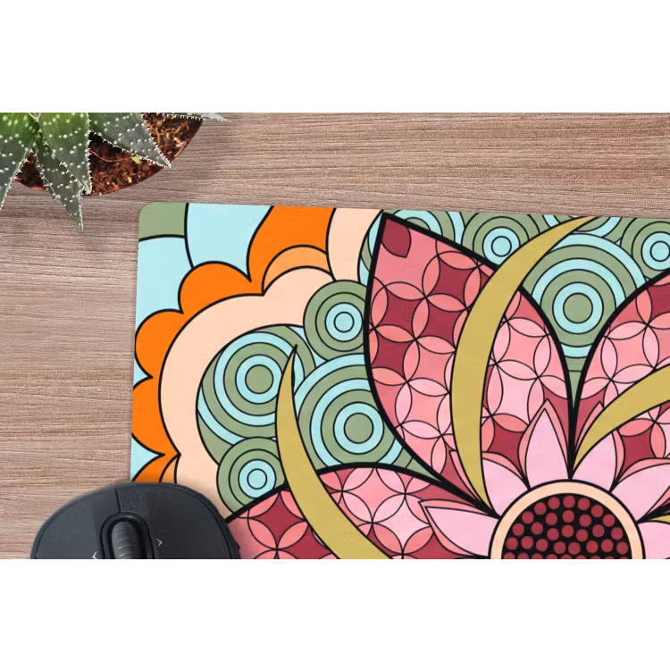 Mandala - Geometrisch - Kunst - Decoratief - Kleurrijk muismat rubber klein -closeup