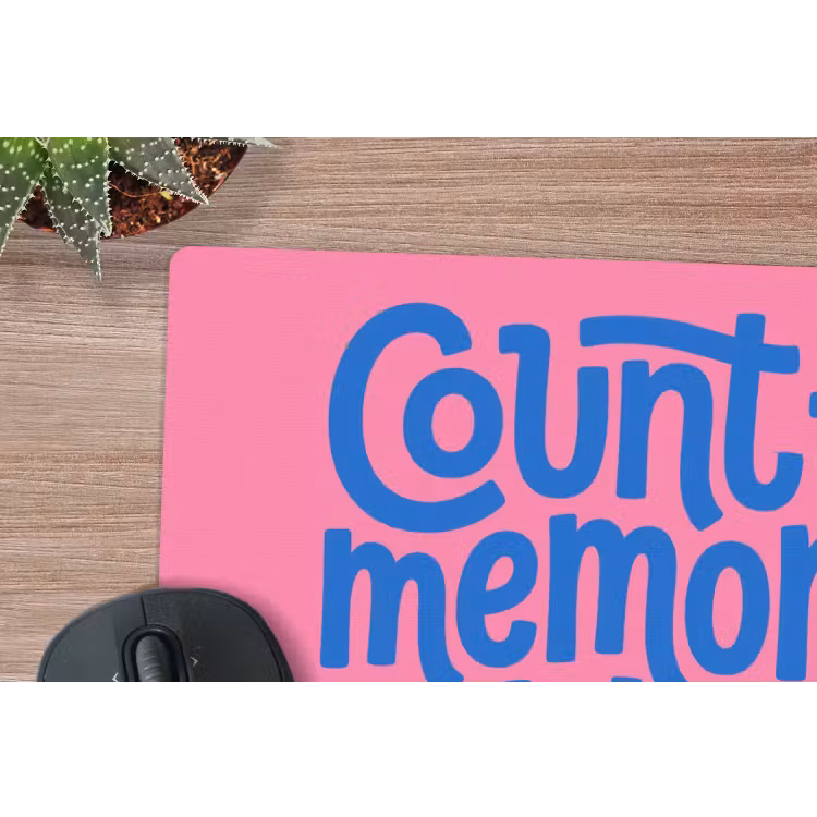Memories - Roze - Blauw - Quote muismat rubber klein -closeup