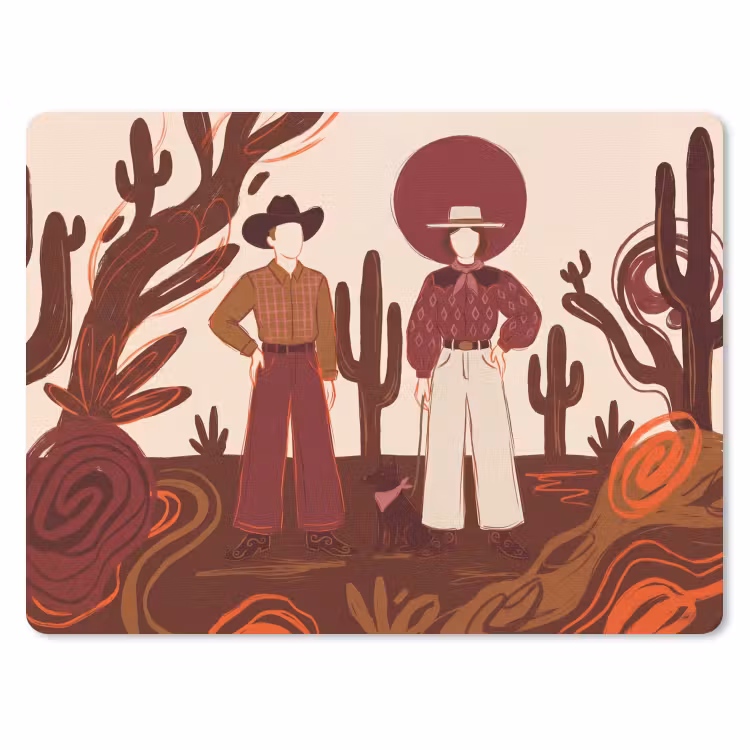 Mensen - Cowboykleding - Westerse stijl - Illustratie - Bruin muismat rubber klein -3d
