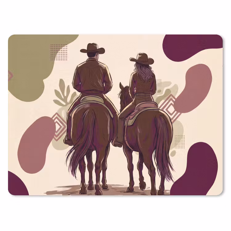 Mensen - Ruiters - Western - Illustratie - Bruin muismat rubber klein -3d