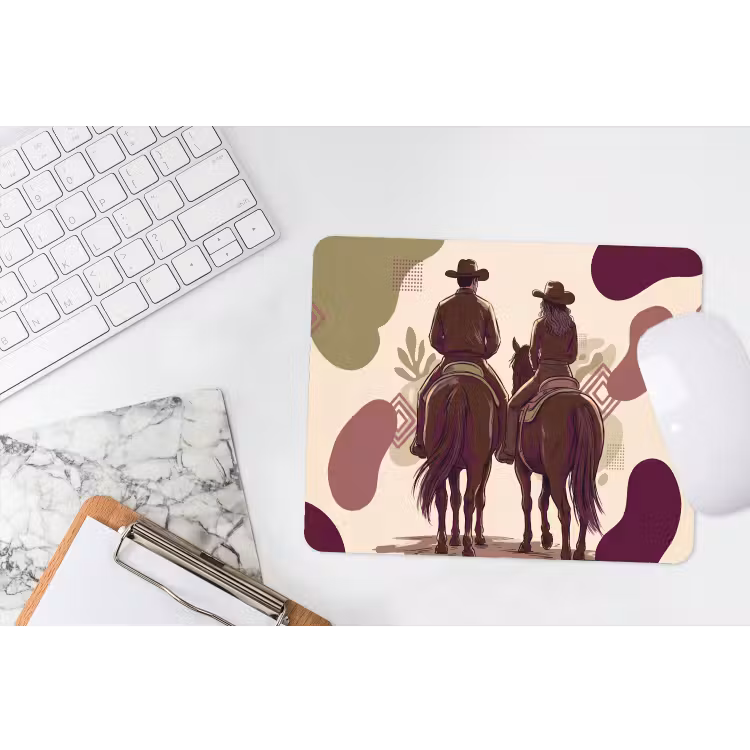 Mensen - Ruiters - Western - Illustratie - Bruin muismat rubber klein -witbureau