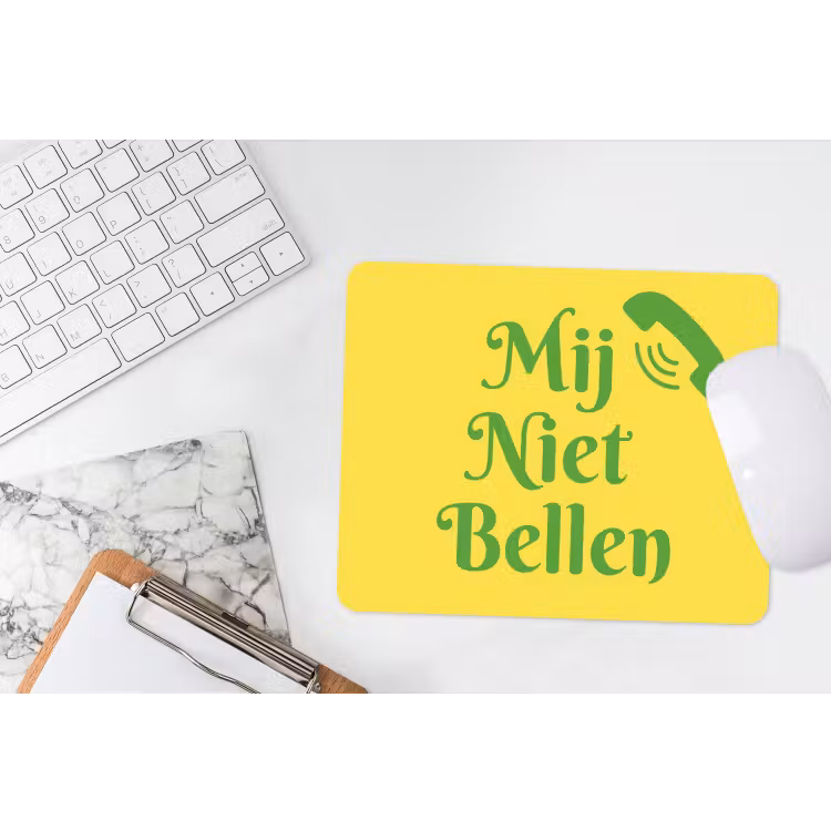 Mij niet bellen - Telefoon - Geel muismat rubber klein -witbureau