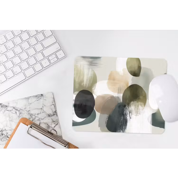 Minimalistisch - Cirkels - Penseelstreken - Beige muismat rubber klein -witbureau