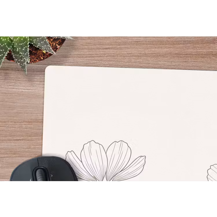 Minimalistisch - Modern - Bloemen - Beige muismat rubber klein -closeup