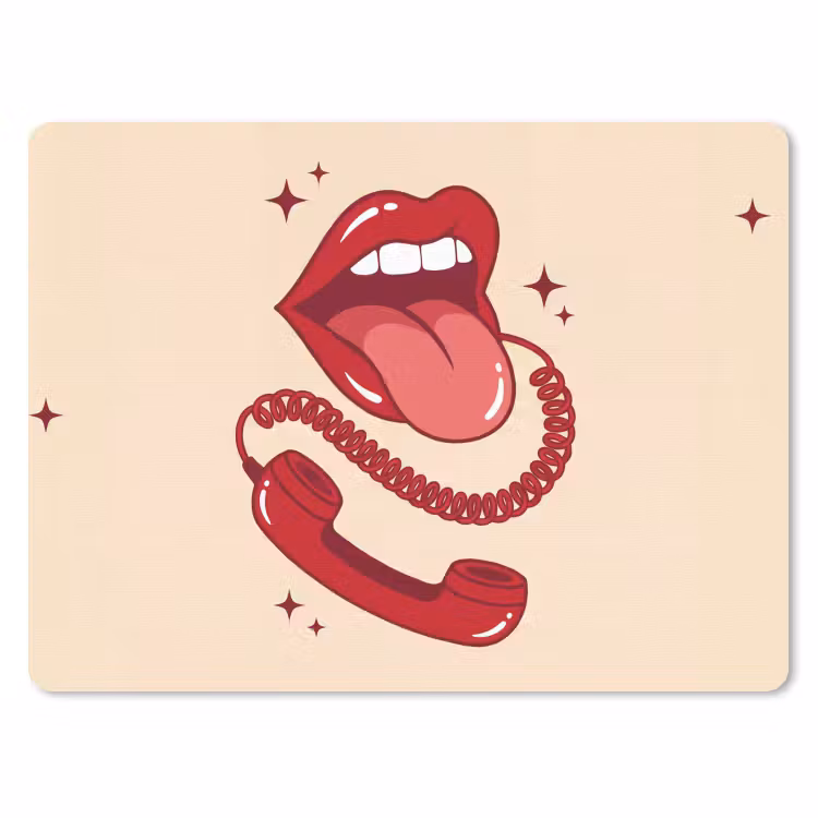 Mond - Telefoon - Popart - Rood - Illustratie muismat rubber klein -3d