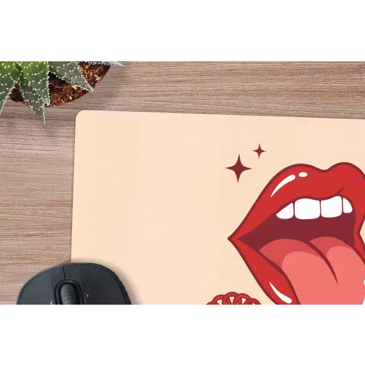 Mond - Telefoon - Popart - Rood - Illustratie muismat rubber klein -closeup
