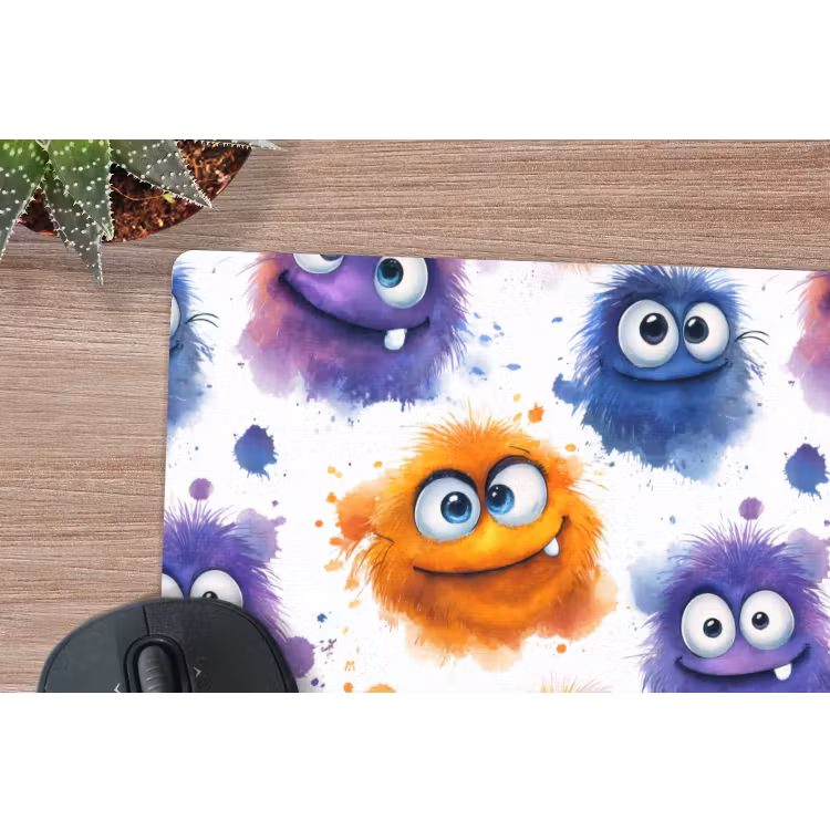 Monstertjes - Aquarel - Kleurrijk muismat rubber klein 262 -closeup
