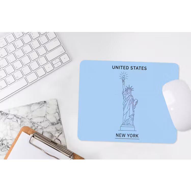 Monument - Vrijheidsbeeld - New York - Minimalistisch - Blauw muismat rubber klein -witbureau