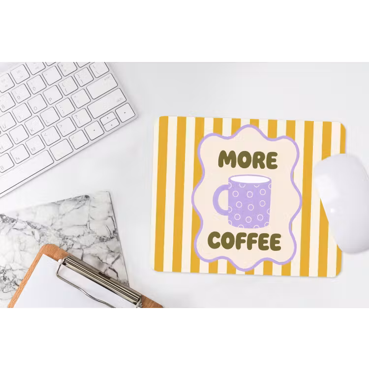 More coffee - Geel - Paars - Strepen - Mok muismat rubber klein -witbureau