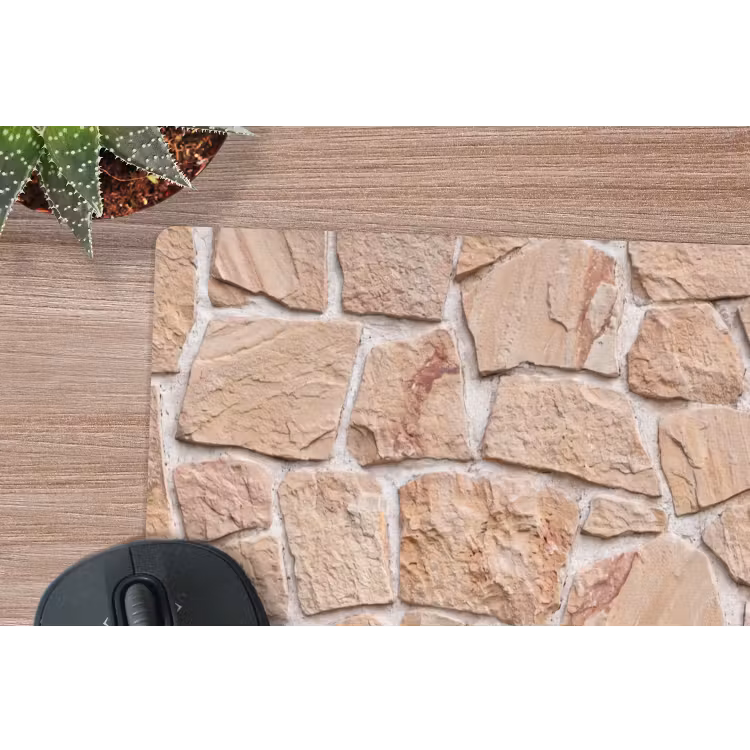 Muur - Steen - Patroon - Rustiek - Beige muismat rubber klein -closeup