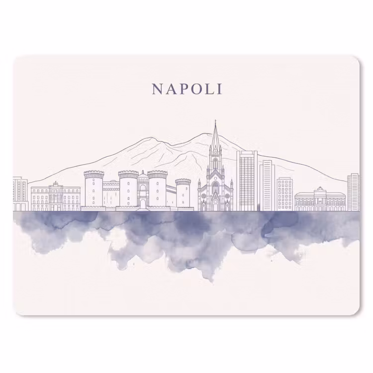 Napels - Skyline - Italie - Lijntekening - Aquarel muismat rubber klein -3d