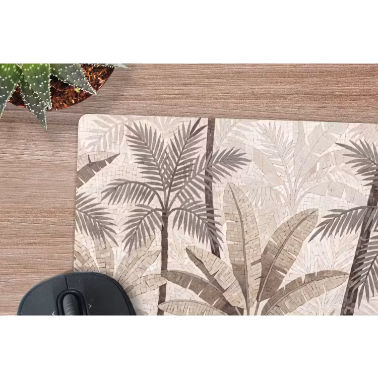 Natuur - Bladeren - Landschap - Mozaïek - Beige muismat rubber klein -closeup