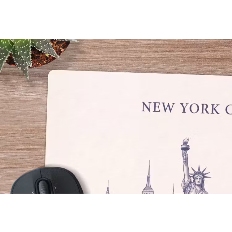 New York - Vrijheidsbeeld - Skyline - Illustratie - Blauw muismat rubber klein -closeup