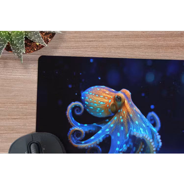 Octopus - Stippen - Blauw - Zee muismat rubber klein -closeup