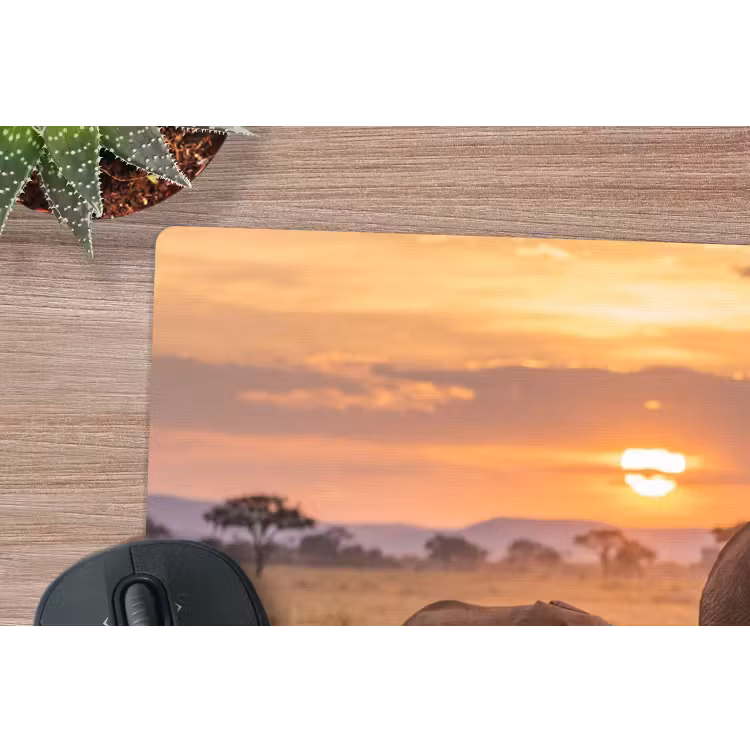 Olifanten - Savanne - Zonsondergang - Afrika - Warm muismat rubber klein -closeup