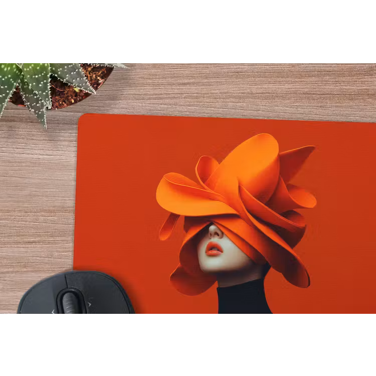 Oranje - Hoed - Vrouw muismat rubber klein -closeup