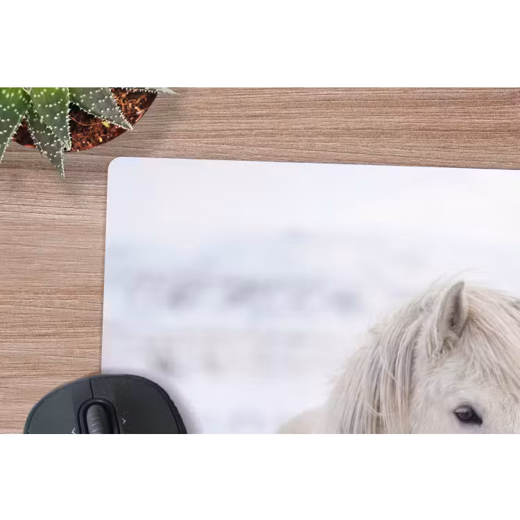 Paard - Kop - Winter - Dieren - Wit muismat rubber klein -closeup