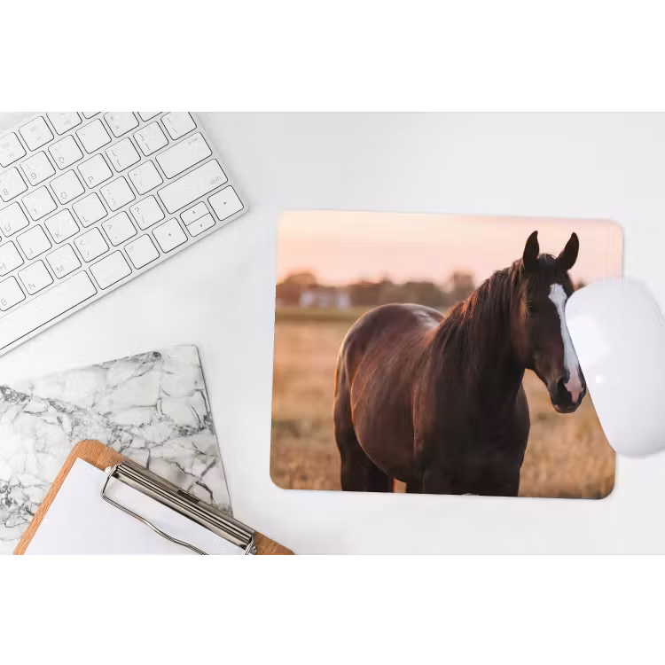 Paard - Zonsondergang - Bruin muismat rubber klein -witbureau